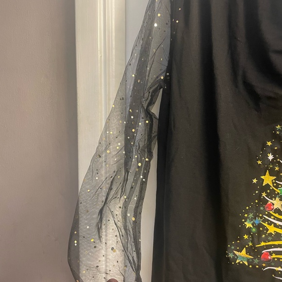 NWT Ugly Christmas Sweater Blouse Size XL XMas Tree, Sheer Sleeves WGold Accents - Picture 2 of 5